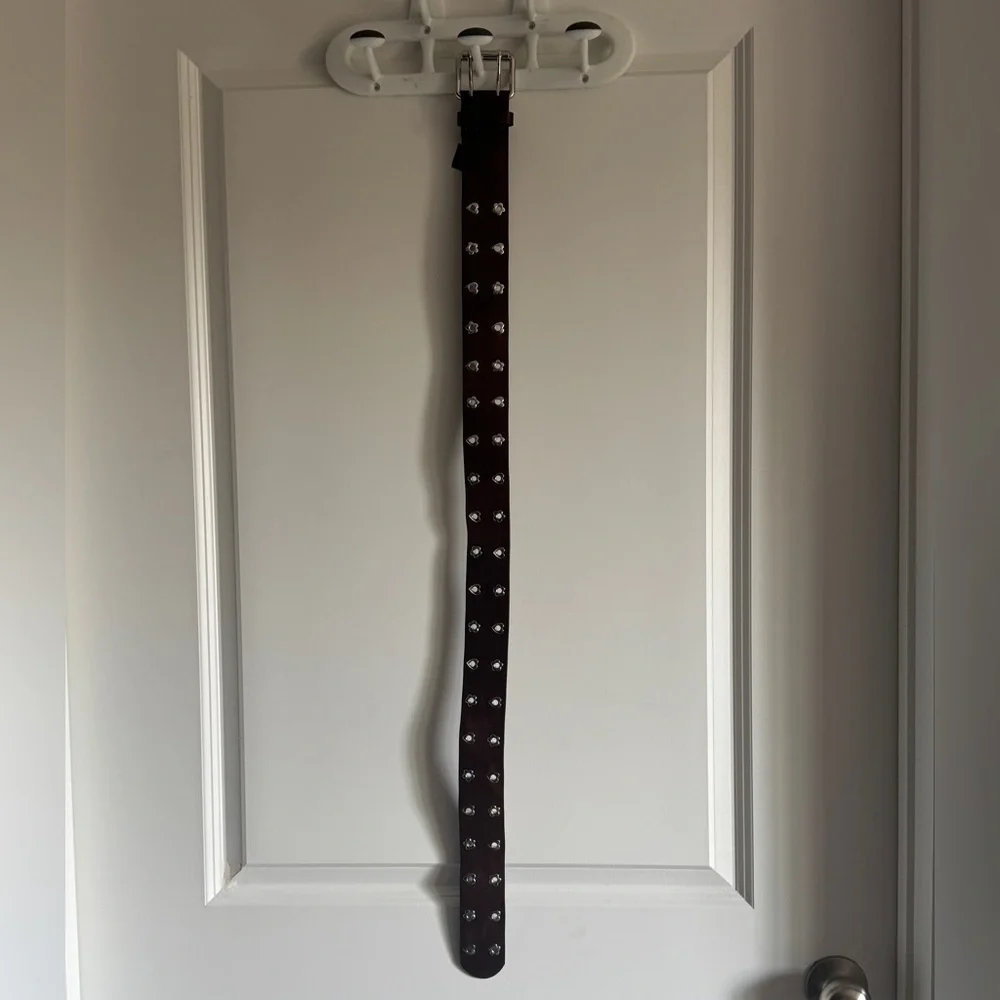 Zara‎ LEATHER HEARTS AND FLOWERS BELT Dark Brown Belt with Silver Details